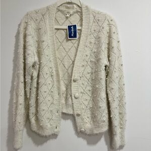 Cream Colored Pearl Cardigan Sweater NWT